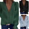 Women's Blouses Women Long Sleeve Swiss-Dot Pompom Tunic Shirt Lace Trim V-Neck Chiffon 10CD