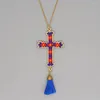 Hanger kettingen Yastyt Cross ketting voor vrouwen sieraden christelijke sieraden Boheemse kleurrijke collier mode paas kwastje