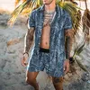 Heren trainingspakken hoogwaardige zomer heren Hawaiian sets luipaard afdrukken korte mouw knop shirt shirt shirt shirt short shorts vakantie tweedelige pak vest Cardigan 230516