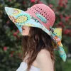 Wide Brim Hats Ethnic Style Print Patchwork Color Bow Tied Decor Sun Hat Women Big Floppy Straw Costume Accessories