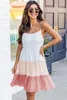 Çok renkli fırfırlı katmanlı Colorblock A-line sundress n3we#