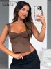 Frauen Tanks Camis Nadafair Square Kragen Tanktoper Frauen Schlanke Split Crop Tops Chic Rückenless ärmellose Cason Camis Sommer 2023 Y2K Doppelschicht T230517