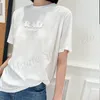 Fashion Tops تي شيرت نسائي بأكمام قصيرة برسمة زهرة محروقة مع شعار أمامي أبيض قصير SML