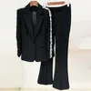 Pantaloni da donna a due pezzi, tailleur pantalone, blazer con strass, donna, nero, bianco, perline, diamanti, cristallo, fatti a mano, pezzi