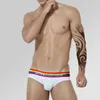 Cuecas orlvs resumos subwaer apresentados algodão penteado arco-íris largo de cinto não-sensível shorts esportivos grátis