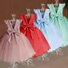 Однотонное тюлевое платье с открытой спиной для маленьких девочек, От 1 до 6 лет, детская дизайнерская юбка с бантом, детские весенне-летние платья принцессы
