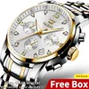 Armbandsur Top Brand Olevs Luxury Quartz Watch For Men Waterproof Stainless Steel Watch Man Lysande stopp Datum Display Wristwatch för Male 230517