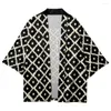 Etnische kleding Zwart Wit Plus Size Geometrie Print Kimono Japanse vrouwen Men Summer Beach Cardigan Yukata Haori Shirts Top