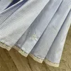 23SS FW女性デザイナーA-lineスカートと文字刺繍スカートガールズコットンヴィンテージミラノ滑走路ブランドカスタムブリーフストライプミニプリーツドレス