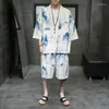 Roupas étnicas terno de duas peças M-5xl Cardigã japonês solto Homens Homens Cosplay Yukata Harajuku Samurai Kimono Shorts
