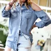 Femmes Blouses Femmes Blouse Denim Carrière Solide Bureau Mode Casual Manches Longues Chemises Tops Sexy Hors Épaule