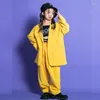 Stage Wear Kids Hip Hop Clothing Oversize Yellow Shirt Blazer Tops Casual Street Pants For Girl Boy Jazz Dance Costume Clothes Outfits Set