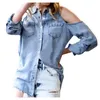 Femmes Blouses Femmes Blouse Denim Carrière Solide Bureau Mode Casual Manches Longues Chemises Tops Sexy Hors Épaule