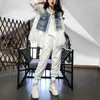 Women's Two Piece Pants Spring 2-piece Set Fashion Streetwear Denim Jacket Women Pearls Beading Bling Sequines Hio Hop Jogger Two-piece