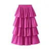 Skirts Summer Wooden Ear Stitching Pleated Big Swing Skirt Women's Mid length Cake Skirt Mini Skirt Long Short Skirt 230516