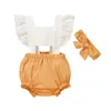衣類セットベイビーサマー生まれの幼児用幼児レースのノースリーブロンパーヘッドウェア2PCSセットガールズスウィートスタイルの服