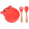 Baby Feeding Set Utensils Food Grade Cutlery Bear Silicone Bowl Spoon Fork Dishes Child Plate Non-silp Suction Bowl Kids Tableware Waterproof Spoon 3pcs/set BC677
