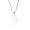 Chains Stainless Steel Africa Map Heart Pendants Necklaces For Women Men Girls African Silver Color Charm Jewelry Gifts