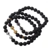 Strand Volcanic Natural Lava Stone Dumbbell Bracelet Men Healing Balance Stretch Yoga Bracelets For Woman Man Pulsera Hombre