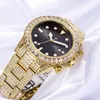 Wristwatches Luxury CZ Diamond Green Disc Sun Pattern Luminous Quartz Watch Anti-Hip Hop Male Calendar Wrist For Men's Gift Relogio