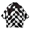 Etnische kleding Zwart Wit Plus Size Geometrie Print Kimono Japanse vrouwen Men Summer Beach Cardigan Yukata Haori Shirts Top