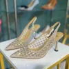 Sandals Summer New Style Stiletto High-heeled Mesh Bridesmaid Pointed Toe Wedding Shoes Banquet Dress Rhinestone Flat Female 230417