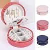 Round Jewelry Box With Mirror PU Leather Display Boxes For Ring Earring Necklace Storage Case Gift Package Travel Accessories Holder