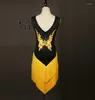 Vêtements de scène jupe à pompon compétition professionnelle diamant robe de danse latine décalcomanies Cha Rumba Samba Tap Tango