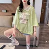 Polos kobiet 2023 Summer polo koszulka dla damskiej koszulki z krótkim rękawem Kawaii Anime Wzorka koreańskiego słodkiego stylu studenckiego