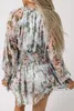 green Floral Print Tiered Ruffled Shirred High Waist Mini Dress g4TV#