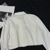 Women's Blouses & Shirts Designer 23SS 100% Cotton Women Tops Crop Top With Letter Triangular Sign Runway High End Luxury Brand Lapel Collar Shirt Blouse GK18