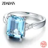 Anéis de banda Zdadan 925 Sterling Silver Fashion Aquamarine Gemstone Ring for Women Wedding Party Jewelry Gifts Wholesale J230517