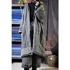 Women's Trench Coats Women Linen Patchwork Thin Padded Coat Outerwear Parkas Ladies Vintage Washed Flax Spliced Long Female Topcoat