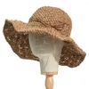 Cappelli a tesa larga Cappello da sole in paglia da donna Classico piatto da spiaggia Protezione estiva Stile floscio Panama ripiegabile arrotolato