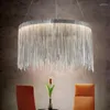 Chandeliers Pendant Post-Modern Round Aluminum Tassels Chain Luxury Chrome Silver Decor LED For Living Room Dining Bedroom Chandelier