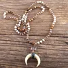 Pendant Necklaces RH Fashion Bohemian Jewelry Natural Stones Crystal Knotted Ox Horn Moon Necklace Women Boho Girls Drop