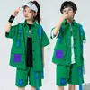 Desgaste do palco 2023 Kids Green Loose Kpop Roupfits For Girls Jazz Dance Costumes Boys Streetwear Modern Hip Hop Rave Clothing DQS12926