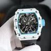 Zy nowy RM35-03 Biały NTPT Włókno węglowe Ultra-cienkie ultra-lekkie gumowe paski Sapphire Męskie zegarki męskie