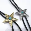 Bow Ties Vintage Star Bolo Tie For Men Necklace Metal Leather Rope Mens Shirt Collar Bowtie Neck Cowboy Jewelry Accessories Gifts