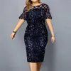 Party Dresses Summer Elegant Mesh Patchwork Plus Size For Women Sexig Sequined Evening Vestidos Solid BodyCon Midi Dress Robe