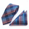 Bow Ties Fashion 8cm Men's Plaid Paisley Tie Set och näsduk för Office Business Wedding Party Slyckig fickkakor