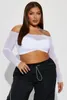 T-shirt da donna Top corto a rete trasparente da donna Twist Camicia a maniche lunghe in maglia trasparente Bustier Manica lunga con spalle scoperte Estate