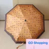 Top European Famous Fashion New Vinyl Sun Protective Sun Umbrella Sunny and Rain Double-Usage Three-Fold Open Wood Handle Gift Umbrella