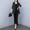 Women's Suits 2023 Spring Suit Jacket Mid-Length Polka Dots Black Women's Blazer 3/4 Sleeve Loose Casual Ladies Autumn Tops 5XL