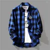 Men's Dress Shirts Fashion Classic Fit Slim Plaid Soft Print Blouse Shirt Men Collar Sleeve Buttons Men's Long Design