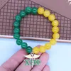 Strand Made Vert Jaune Perles De Verre Stretch Ajuster Femmes Service Société Organisation Lettres Grecques XHO Signe CHI ETA PHI Bracelets