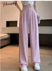 Spodnie damskie Capris Yitimoky White High Talies for Women Spring Koreańska moda na guziki szeroką nogę biuro panie zwykłe 230516