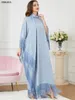 Etnische kleding Abaya Moslimvrouwen Tassel Batwing Sleeve jurk Turtleneck Casual losse oversized onregelmatige zoom Robe Marokkaanse Caftan Ramadan 230517