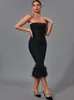 Casual Dresses Feather Bandage Dress Women Black Bandage Dress Bodycon Elegant Sexig Midi Evening Party Dress Summer Club Outfits 230517