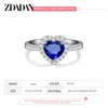Band Rings ZDADAN 925 Sterling Silver Heart Blue Gemstone Rings For Women Wedding Jewelry Fashion Gift J230517
